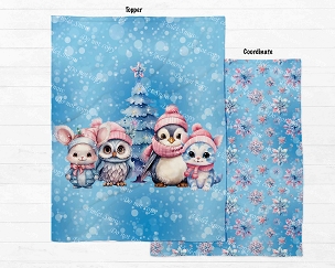 Pastel Xmas Friends Blue Blanket Panel